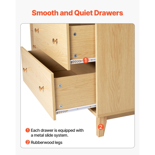 Commode à 6 tiroirs VEVOR, commode en bois à tiroirs coulissants avec dispositif antibasculement, commode minimaliste moderne, range-tout pour le