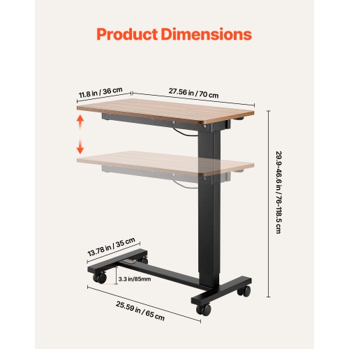 VEVOR Overbed Table, Mobile Bed Side Table with 4 Wheels, Electric Lifting with Upgrade Button, Rolling Laptop Desk with Cup Holder, Height