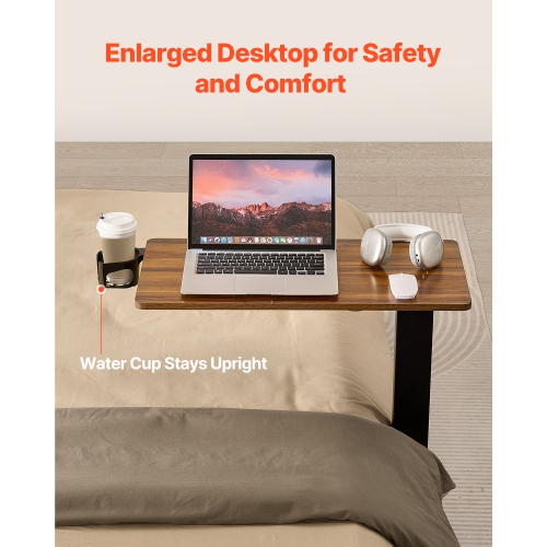 VEVOR Overbed Table, Mobile Bed Side Table with 4 Wheels, Electric Lifting with Upgrade Button, Rolling Laptop Desk with Cup Holder, Height