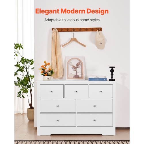 Commode à 7 tiroirs VEVOR, commode en bois à tiroirs coulissants avec dispositif antibasculement, commode minimaliste moderne, range-tout pour le