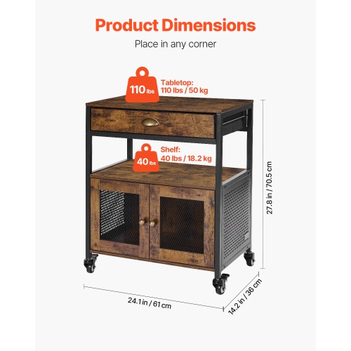 VEVOR 24.1 x 14.2 x 27.8 in Coffee Bar Cabinet, Farmhouse Coffee Bar Cabinet with 4-Tier Storage, Movable Coffee Bar Table with Wheels & Mesh Door,