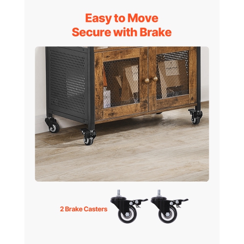 VEVOR 24.1 x 14.2 x 27.8 in Coffee Bar Cabinet, Farmhouse Coffee Bar Cabinet with 4-Tier Storage, Movable Coffee Bar Table with Wheels & Mesh Door,