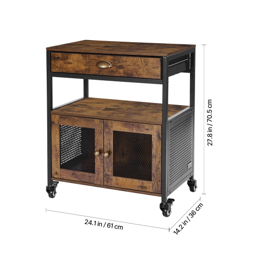VEVOR 24.1 x 14.2 x 27.8 in Coffee Bar Cabinet, Farmhouse Coffee Bar Cabinet with 4-Tier Storage, Movable Coffee Bar Table with Wheels & Mesh Door,