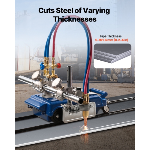 VEVOR CG1-30 Track Torch Burner,2"-30"/Min Straight Line Gas Cutting Machine for 0.2"-4" Thick Pipe, with 12-inch Track & 3 Tips,Automatic Flame