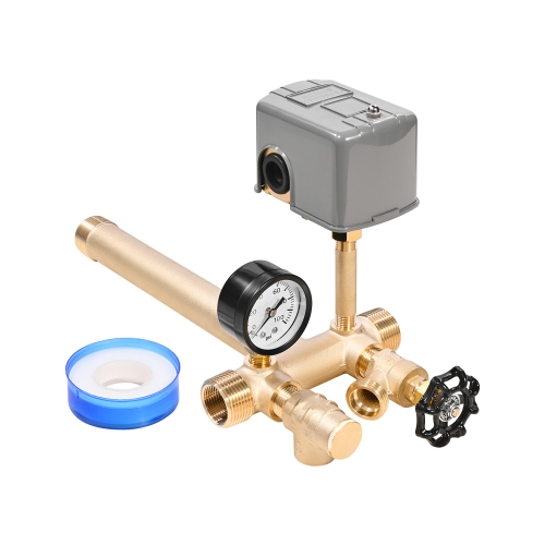 VEVOR 1" x 11" Well Pressure Tank Tee Kit, with 40/60PSI Switch, 7-Pieces Pure Brass Pressure Tank Installation Kit for Water Well, Fit Most Tanks