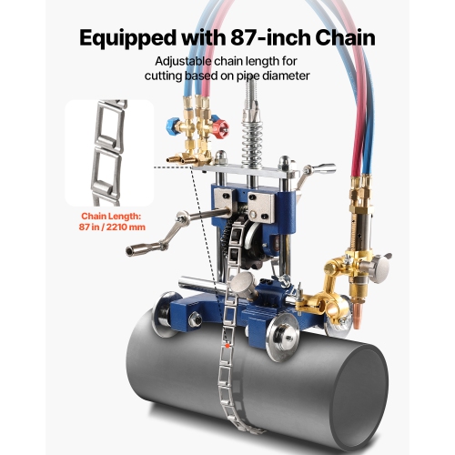 VEVOR CG2-11Y Manual Pipe Cutting Machine, 0.2"-2" Thick Pipe Beveling Machine with 82-in Chain, 0°-45° Adjusted Angle Gas Cutting Machine with 3