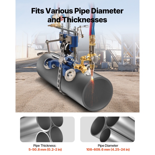 VEVOR CG2-11Y Manual Pipe Cutting Machine, 0.2"-2" Thick Pipe Beveling Machine with 82-in Chain, 0°-45° Adjusted Angle Gas Cutting Machine with 3