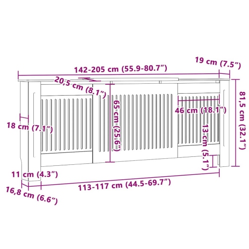 vidaXL Radiator Cover 2 pcs Grey 205 x 20.5 x 81.5cm Engineered Wood