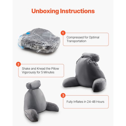 VEVOR 3 Pockets Reading Pillow, Large Bed Pillow with Removable Headrest, Back Pillow, Shredded Memory Foam and Washable Short Velvet Cloth, Side