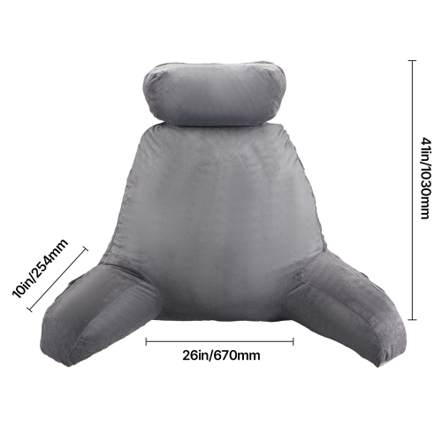 VEVOR 3 Pockets Reading Pillow, Large Bed Pillow with Removable Headrest, Back Pillow, Shredded Memory Foam and Washable Short Velvet Cloth, Side