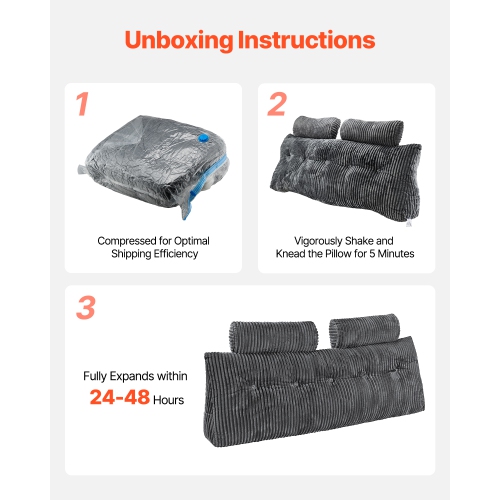 VEVOR Queen Size Headboard Pillow, Wedge Headboard Pillow with 2 Side Pockets and 2 Headrests, Bed Wedge Pillow with Washable Flannel Cloth, for