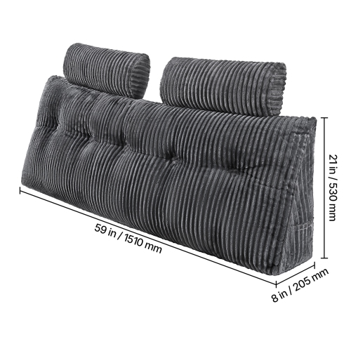 VEVOR Queen Size Headboard Pillow, Wedge Headboard Pillow with 2 Side Pockets and 2 Headrests, Bed Wedge Pillow with Washable Flannel Cloth, for