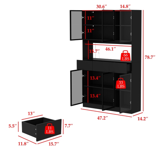 Famapy Contemporary Black Steel Bookcase with Adjustable Shelves – Multi-Layer Design, Glass Doors, USB Lighting & Stylish Storage, Black