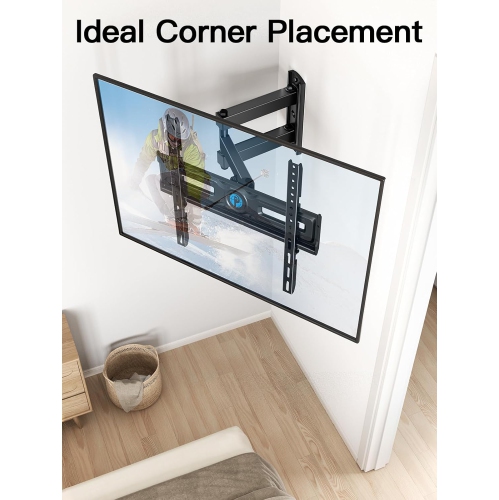 Full Motion TV Wall Mount for 26-60 inch Flat & Curved TVs, Height Adjustable Corner Wall Mount Bracket with Articulating Arm, Swivel Extension Tilt,