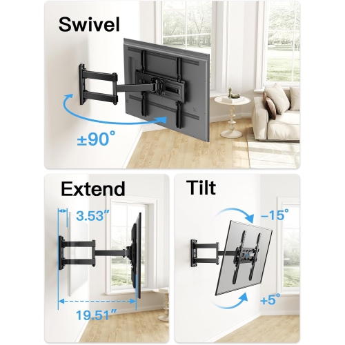 Full Motion TV Wall Mount for 26-60 inch Flat & Curved TVs, Height Adjustable Corner Wall Mount Bracket with Articulating Arm, Swivel Extension Tilt,