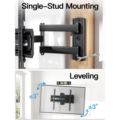 Full Motion TV Wall Mount for 26-60 inch Flat & Curved TVs, Height Adjustable Corner Wall Mount Bracket with Articulating Arm, Swivel Extension Tilt,