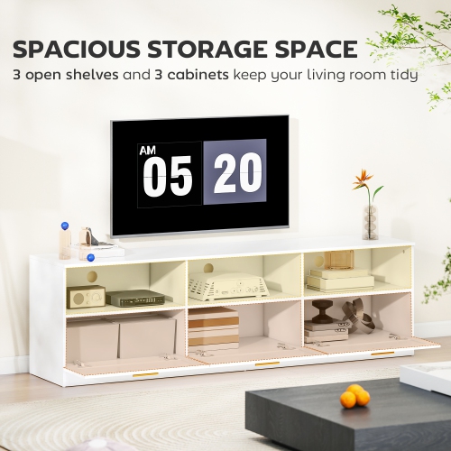 HOMCOM TV Stand with Storage, Modern TV Table with 3 Cabinets and 3 Open Shelves for 65-85 Inch Television, Entertainment Center with Cable