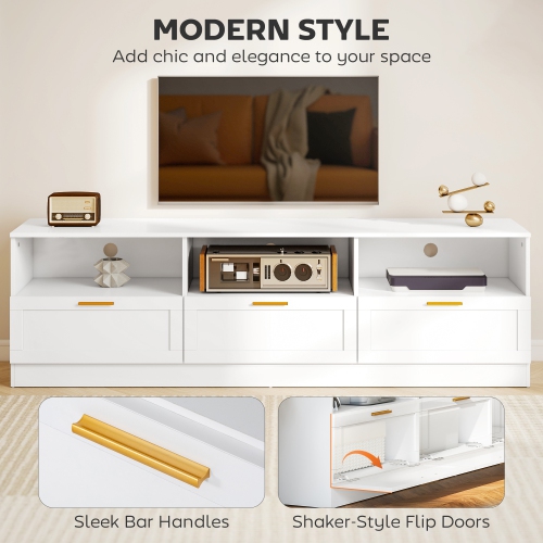 HOMCOM TV Stand with Storage, Modern TV Table with 3 Cabinets and 3 Open Shelves for 65-85 Inch Television, Entertainment Center with Cable