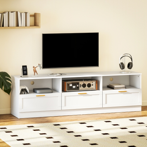 HOMCOM TV Stand with Storage, Modern TV Table with 3 Cabinets and 3 Open Shelves for 65-85 Inch Television, Entertainment Center with Cable
