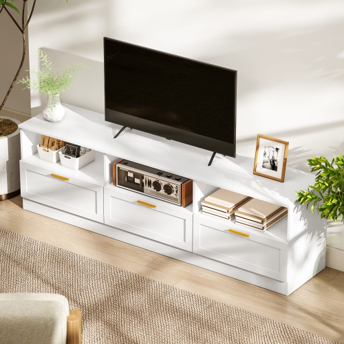 HOMCOM TV Stand with Storage, Modern TV Table with 3 Cabinets and 3 Open Shelves for 65-85 Inch Television, Entertainment Center with Cable
