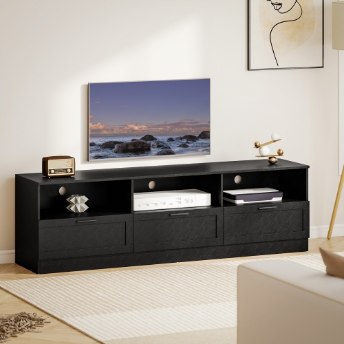 HOMCOM TV Stand with Storage, Modern TV Table with 3 Cabinets and 3 Open Shelves for 65-85 Inch Television, Entertainment Center with Cable