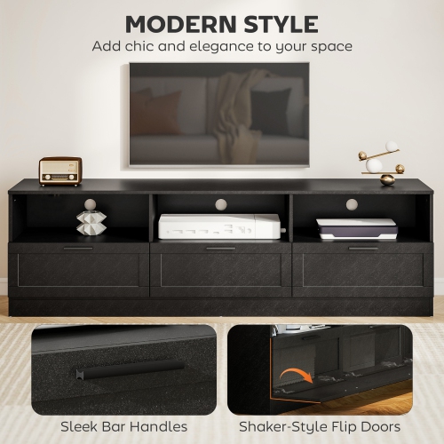 HOMCOM TV Stand with Storage, Modern TV Table with 3 Cabinets and 3 Open Shelves for 65-85 Inch Television, Entertainment Center with Cable