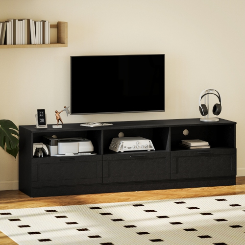 HOMCOM TV Stand with Storage, Modern TV Table with 3 Cabinets and 3 Open Shelves for 65-85 Inch Television, Entertainment Center with Cable