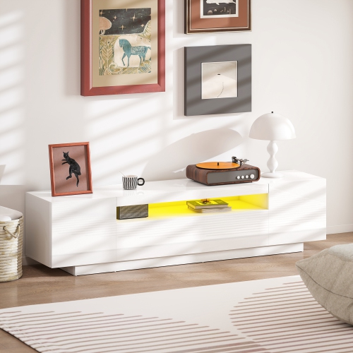 HOMCOM TV Stand with RGB LED Lights, Modern TV Table with 3 Cabinets & Open Shelf for 65-85 Inch Television, Entertainment Center with Cable Hole for