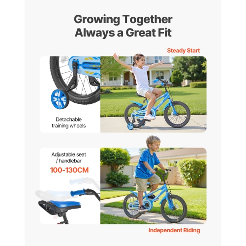 VEVOR 16 Inches Kids Bike, BMX Style Children Bicycle, Rider Height 3.28 ft - 4.27 ft, Training Wheels Included, Sturdy and Easy to Assemble, Toddler