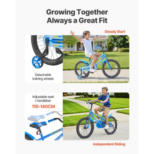 VEVOR 18 Inches Kids Bike, BMX Style Children Bicycle, Rider Height 3.61 ft - 4.59 ft, Training Wheels Included, Sturdy and Easy to Assemble, Toddler