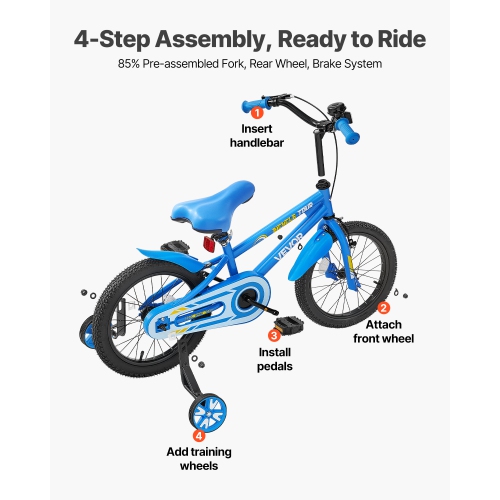 VEVOR 18 Inches Kids Bike, BMX Style Children Bicycle, Rider Height 3.61 ft - 4.59 ft, Training Wheels Included, Sturdy and Easy to Assemble, Toddler