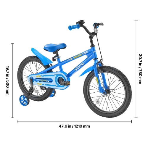 VEVOR 18 Inches Kids Bike, BMX Style Children Bicycle, Rider Height 3.61 ft - 4.59 ft, Training Wheels Included, Sturdy and Easy to Assemble, Toddler