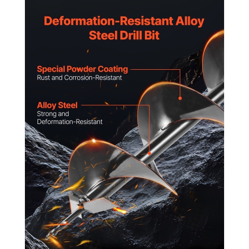 VEVOR 140 RPM Electric Post Hole Digger, 5.71 in Auger Bit with 1500W Powerful Motor, Alloy Steel Earth Auger Drill Bit with 10.24 in Extension Rod,