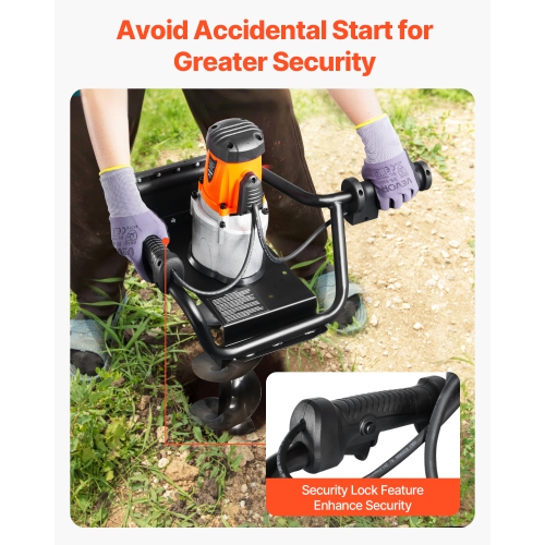 VEVOR 140 RPM Electric Post Hole Digger, 5.71 in Auger Bit with 1500W Powerful Motor, Alloy Steel Earth Auger Drill Bit with 10.24 in Extension Rod,