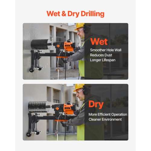 Perceuse à noyau diamanté VEVOR 2500&nbsp;W, diamètre de perçage de 0.8-10&nbsp;po, support de perceuse à noyau en béton sec et humide avec 10 bits,
