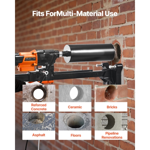 Perceuse à noyau diamanté VEVOR 2500&nbsp;W, diamètre de perçage de 0.8-10&nbsp;po, support de perceuse à noyau en béton sec et humide avec 10 bits,