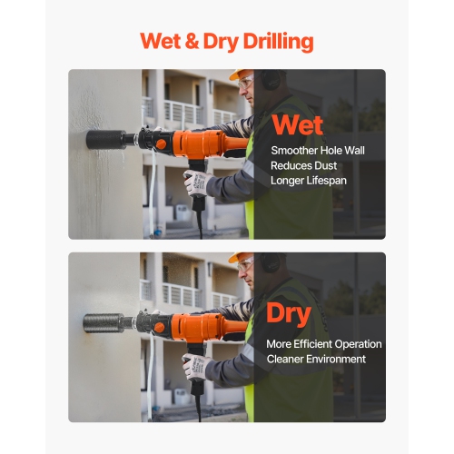 Perceuse à noyau diamanté VEVOR 1075/2300 RPM, diamètre de perçage de 8&nbsp;po, plate-forme de forage à noyau en béton sec et humide à main avec 4