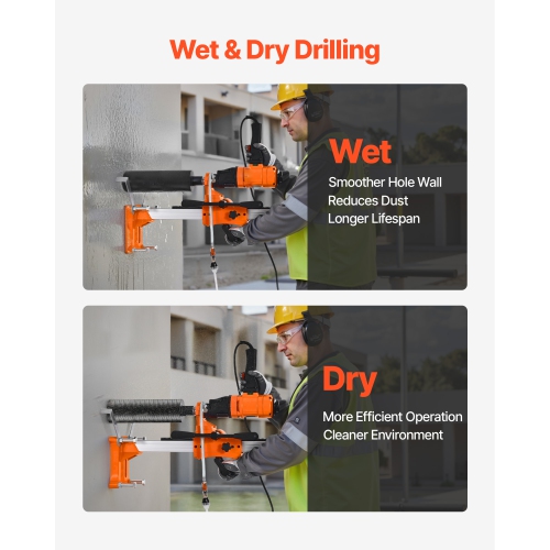 VEVOR 1800W Diamond Core Drilling Machine, 8 in Drilling Diameter, 2-in-1 Handheld & Stand-Mount Dry and Wet Concrete Core Drill Rig with 4 Drill