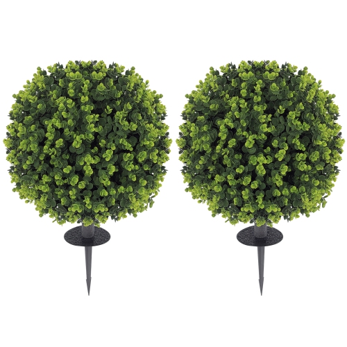 HOMCOM 15.7" Artificial Boxwood Topiary Ball Bushes Set of 2 with Integrated Ground Stake, Indoor Outdoor UV Resistant Fake Bushes Boxwood Plants for