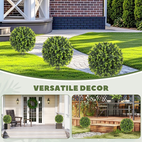 HOMCOM 15.7" Artificial Boxwood Topiary Ball Bushes Set of 2 with Integrated Ground Stake, Indoor Outdoor UV Resistant Fake Bushes Boxwood Plants for