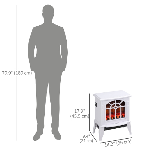 HOMCOM Electric Fireplace Stove, 18" Freestanding Fireplace Heater with Realistic Flame, Overheat Protection, Portable, 750W/1500W, White