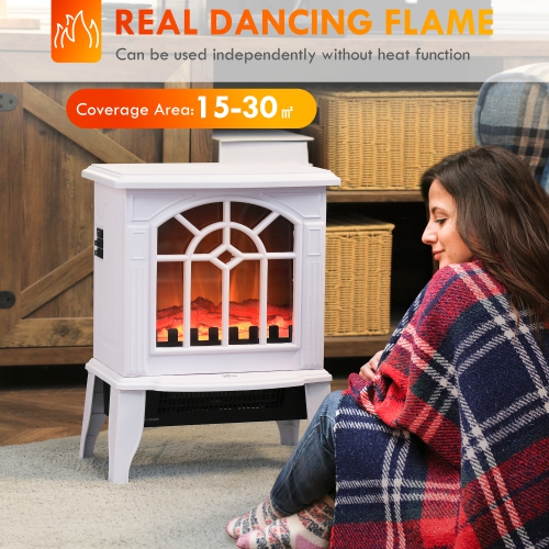 HOMCOM Electric Fireplace Stove, 18" Freestanding Fireplace Heater with Realistic Flame, Overheat Protection, Portable, 750W/1500W, White