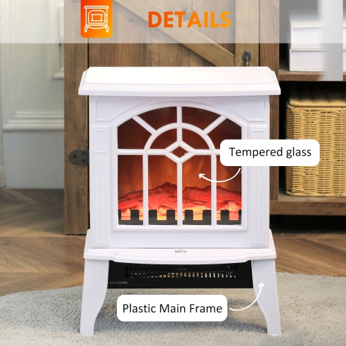 HOMCOM Electric Fireplace Stove, 18" Freestanding Fireplace Heater with Realistic Flame, Overheat Protection, Portable, 750W/1500W, White