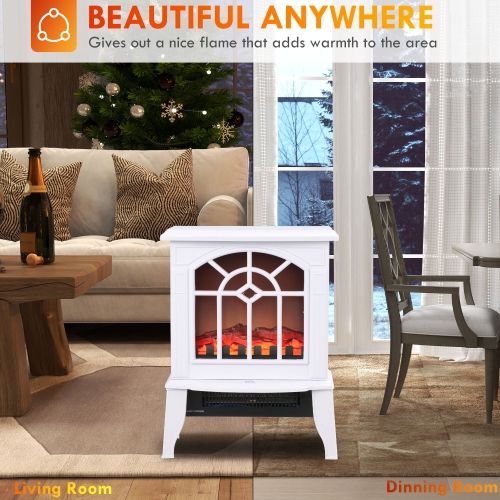 HOMCOM Electric Fireplace Stove, 18" Freestanding Fireplace Heater with Realistic Flame, Overheat Protection, Portable, 750W/1500W, White