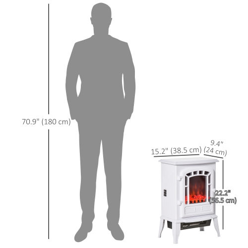HOMCOM 22" Free Standing Electric Fireplace Stove with Door, Fire Place Heater with Realistic Flame Effect, Overheat Safety Protection, 750W / 1500W,