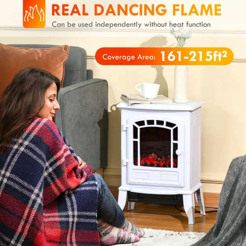 HOMCOM 22" Free Standing Electric Fireplace Stove with Door, Fire Place Heater with Realistic Flame Effect, Overheat Safety Protection, 750W / 1500W,