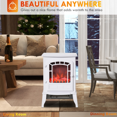 HOMCOM 22" Free Standing Electric Fireplace Stove with Door, Fire Place Heater with Realistic Flame Effect, Overheat Safety Protection, 750W / 1500W,