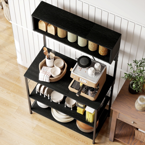 Support de cuisine de HOMCOM avec prise de courant, chargeur USB, support pour micro-ondes, bar à café avec tablettes réglables, 5 crochets pour