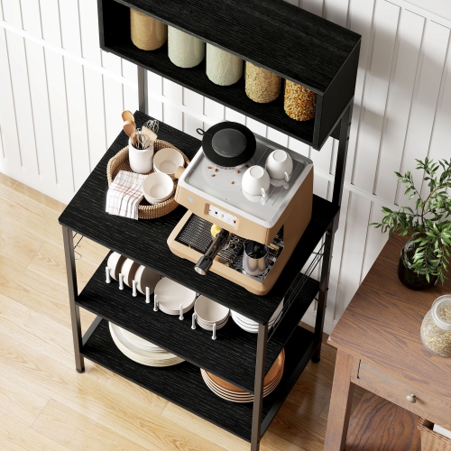 Support de cuisine de HOMCOM avec prise de courant, chargeur USB, support pour micro-ondes, bar à café avec tablettes réglables, 5 crochets pour