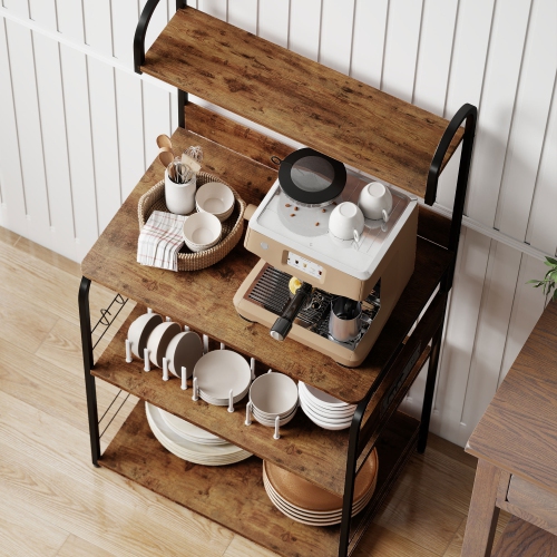 Support de cuisine de HOMCOM avec prise de courant, chargeur USB, support pour micro-ondes, bar à café avec tablettes réglables, 4 crochets pour